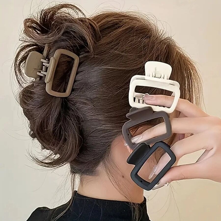 4pcs Elegant Matte Square Hair Clips Set - Multi-Functional Fashion Hair Claw, Suitable For Women And Girls, For Ponytail And Bun, Perfect For Daily Styling And Makeup, Random Colors Home Bathroom Decor Fall Decor Back To School