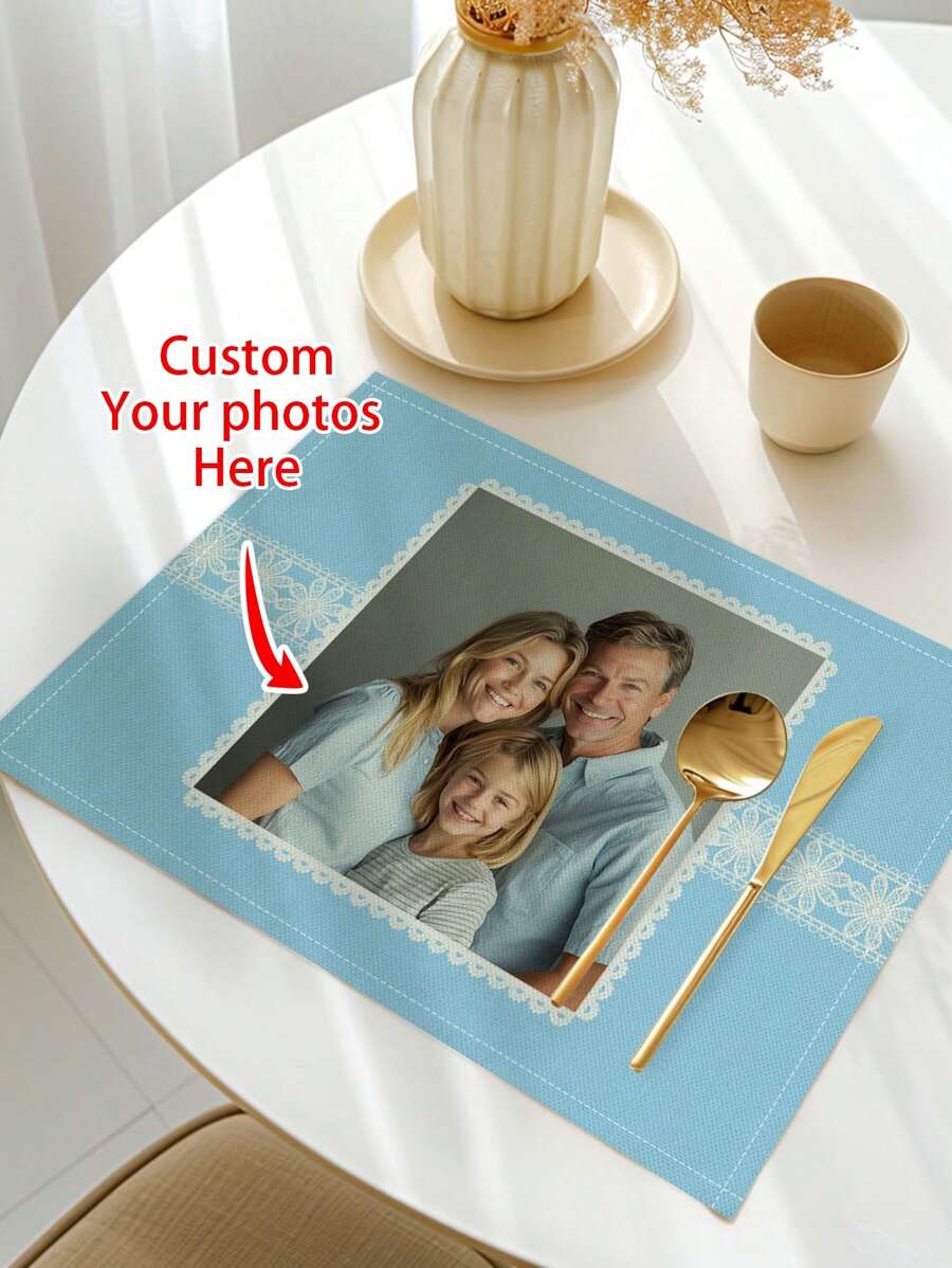 1pc Customized Photo Placemats, Personalized Name Printed Heat Resistant Kitchen Mats For Dining Table, Home Party Decoration