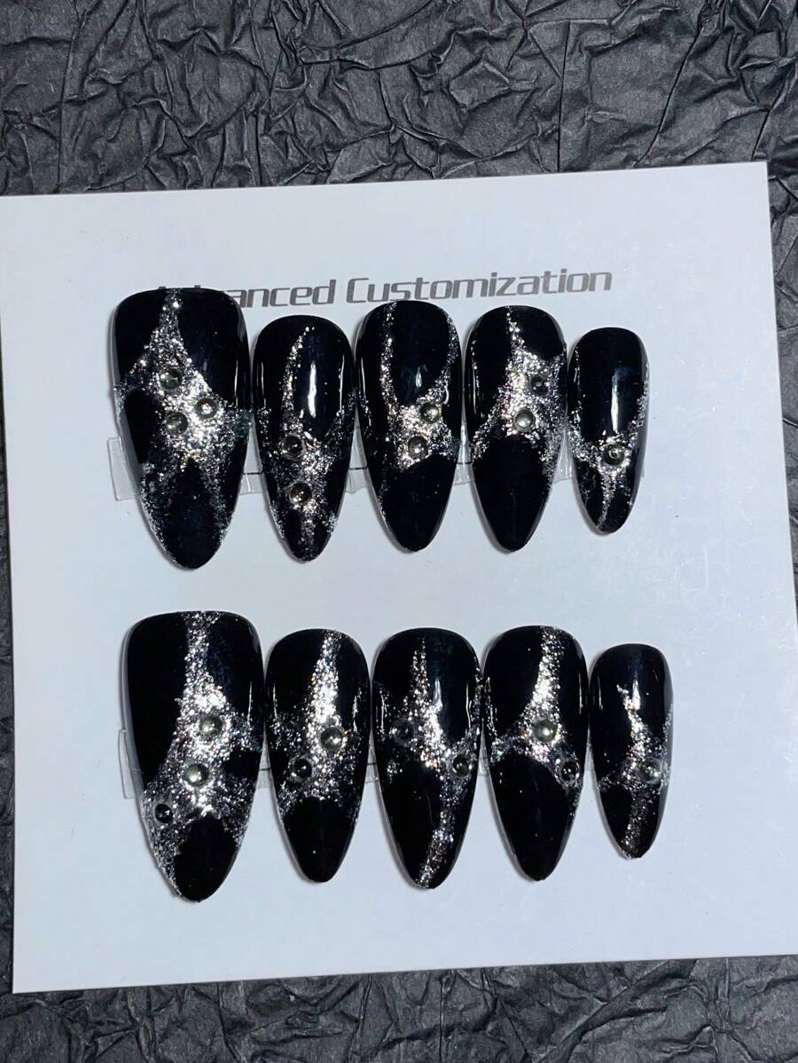10 pièces de faux ongles portables faits à la main. Forme d'amande, design d'ongles œil de chat à effet lumineux, design élégant et simple de haute qualité, ongles personnalisés avec graffiti de dessin animé et couleurs flashy, faux ongles couvrant entièrement les ongles, ongles Y2K, ongles à relief