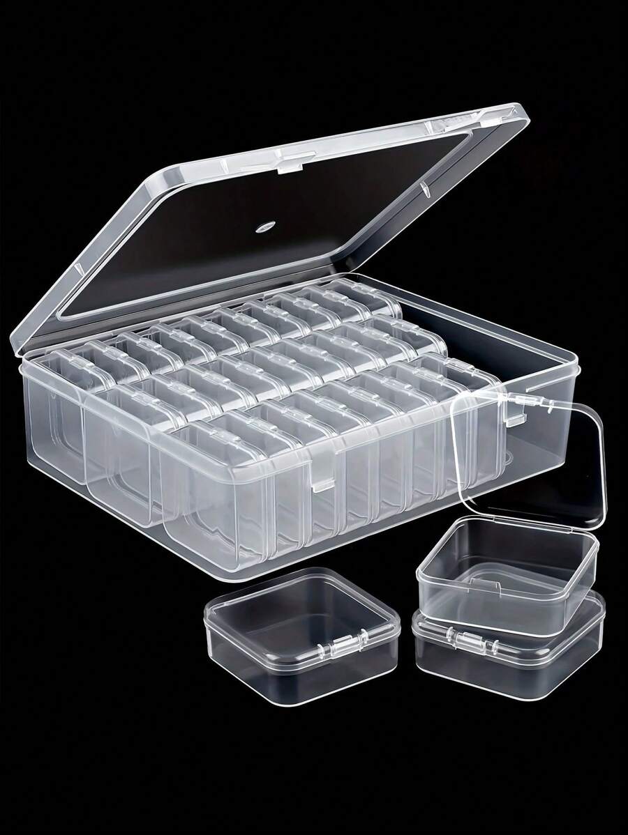 30pcs/Set 5.5cm Small Square PP Transparent Plastic Storage Boxes, Suitable For Storing Jewelry, Cosmetics, Nail Art, DIY Crafts And Other Small Items