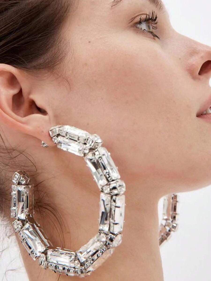 Cuier 1 paire de boucles d'oreilles créoles en argent pour femmes, boucles d'oreilles de rue avec des strass brillants