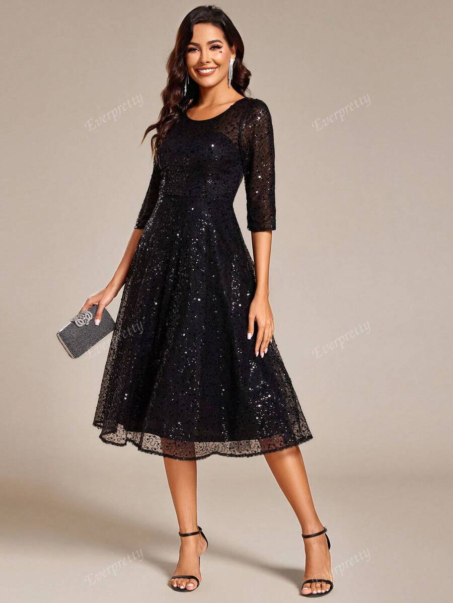 EVER-PRETTY Elegantes Pailletten-Kleid für den Frühling, geeignet für Hochzeitspartys, Abschlussbälle, Dinnerpartys, Feiern, Mutterkleider der Braut, Abendkleider, Galaabende, Festkleider