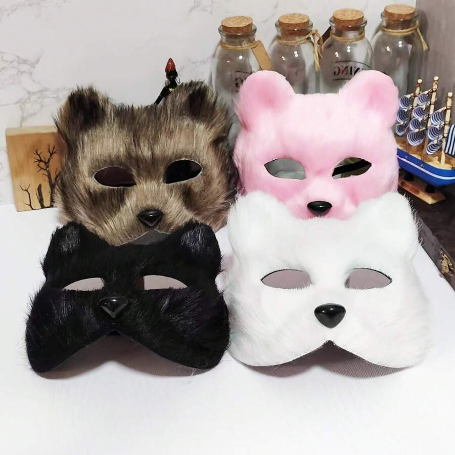 Fox Mask, Creative Animal Half-Face Fox Mask For Makeup Party, Valentine's Day, Simulating Cat Hair Mask, Makeup Party, Valentine's Day