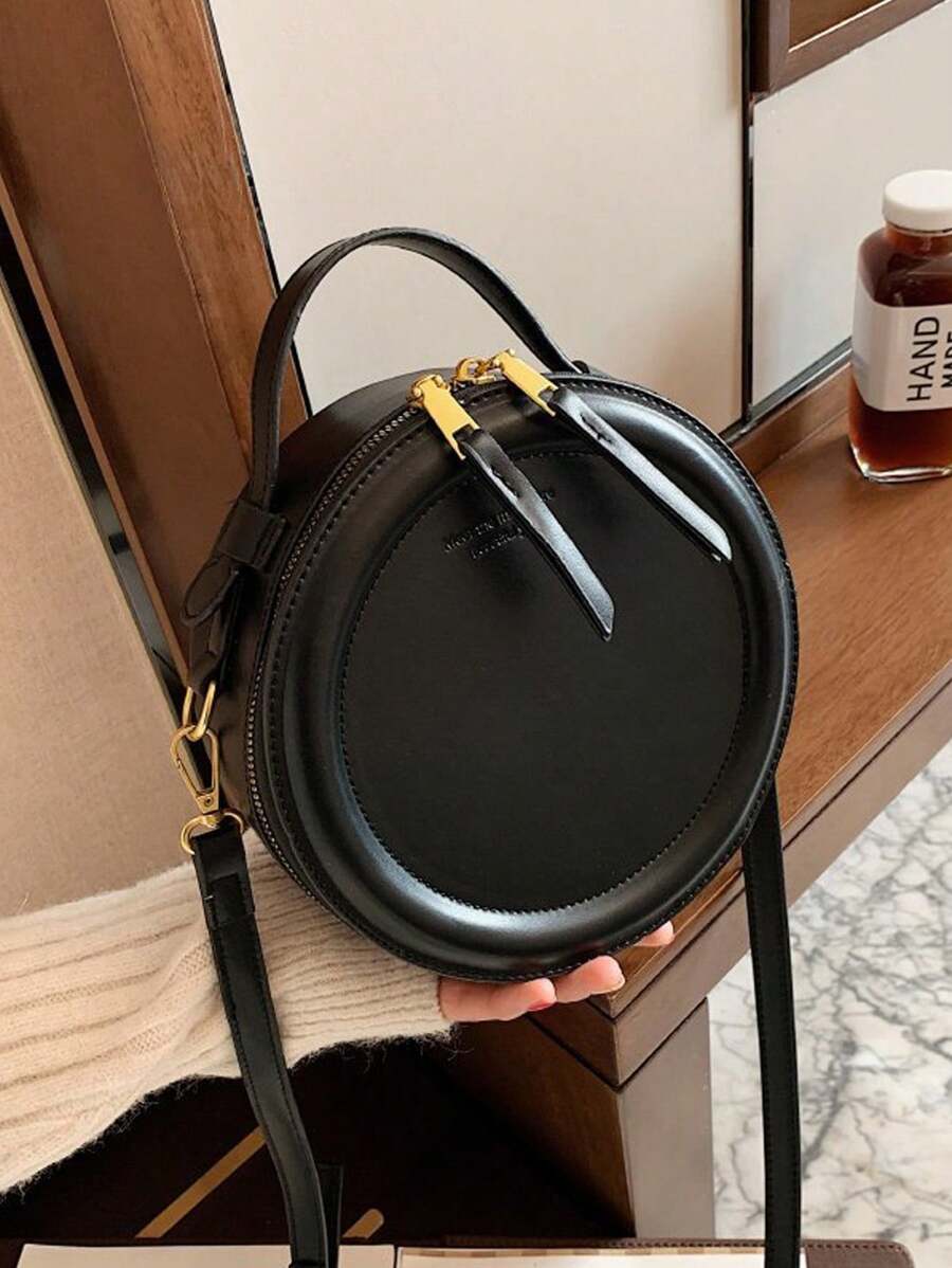 Round Design Lady Handbag Vintage PU Leather Shoulder Bag For Women Fashion Clutch Purses High Quality Crossbody Bag Female Travel Totes Daily Removable Commuting Bag Give A Gift To A Friend
