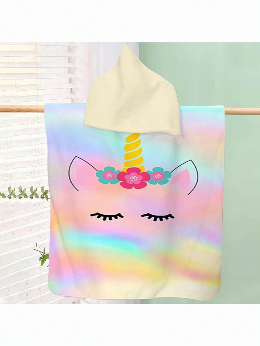 1pc Colorful Unicorn Print Hooded Cloak, Wearable & Absorbent Beach Blanket - Ultra Soft Polyester, Quick-Dry, Sand-Free, Ideal For Travel, Swimming, Park, Sun Protection, Outdoor, Beach, Water Play, Perfect Holiday Essential Providing Ultimate Comfort Summer,Holiday