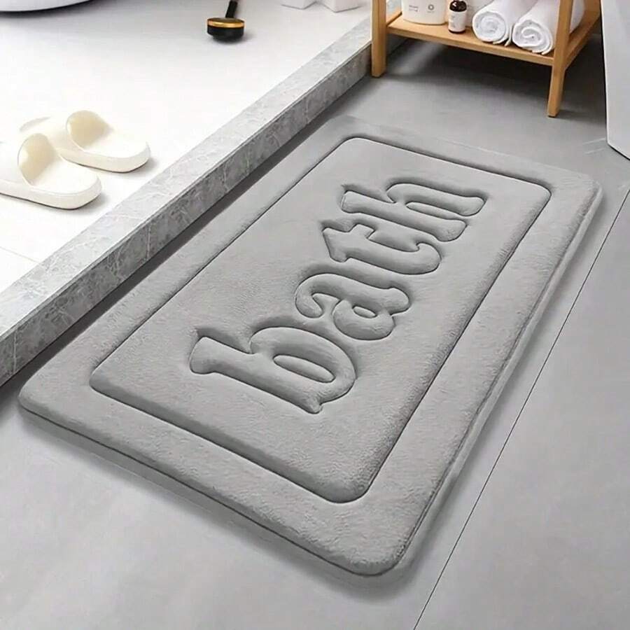 1 pieza Felpudo de baño con letra, felpudo de baño premium minimalista de unicolor, felpudo de baño de franela gruesa antideslizante y absorbente, alfombra de ducha, alfombra de entrada al baño