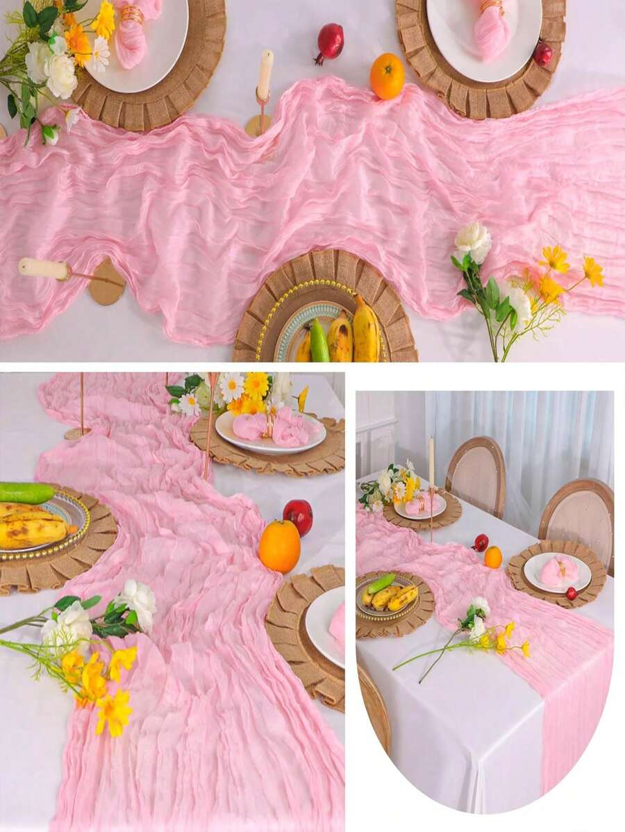 1pc Ruched Gauze Cheese Cloth Table Runner, Soft Touch, Premium Gauze Table Runner, Suitable For Weddings, Parties, Arches, Tables, Birthday Backdrops, Christmas, Baby Showers, Adding Romantic Ambiance And Cozy Party Atmosphere