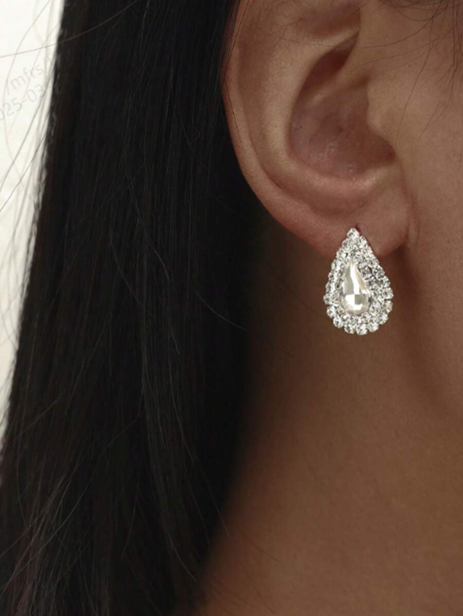 2 piezas Pendientes minimalistas de gota de agua con cristales, de moda y versátiles para uso diario