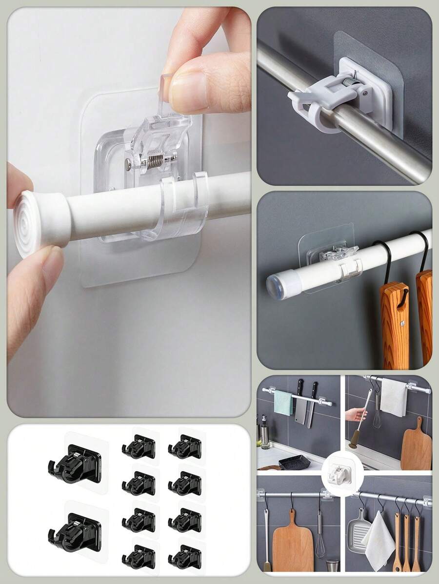 18PCS Curtain Rod Brackets No Drilling, Self Adhesive Curtain Rod Holders Nail Free Adjustable Curtain Rod Hooks Curtain Hangers For Bathroom Kitchen Bathroom Hotel,Curtain Rod Brackets No Drilling, Self Adhesive Curtain Rod Holders Nail Free Adjustable Curtain Rod Hooks Curtain Hangers For Bathroom Kitchen Bathroom Hotel