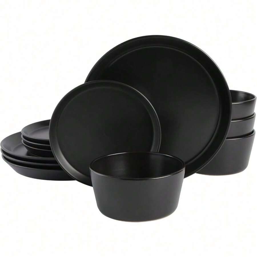 Gibson Soho Lounge Sofia Coupe - Vajilla para 4 personas (12 piezas), color negro