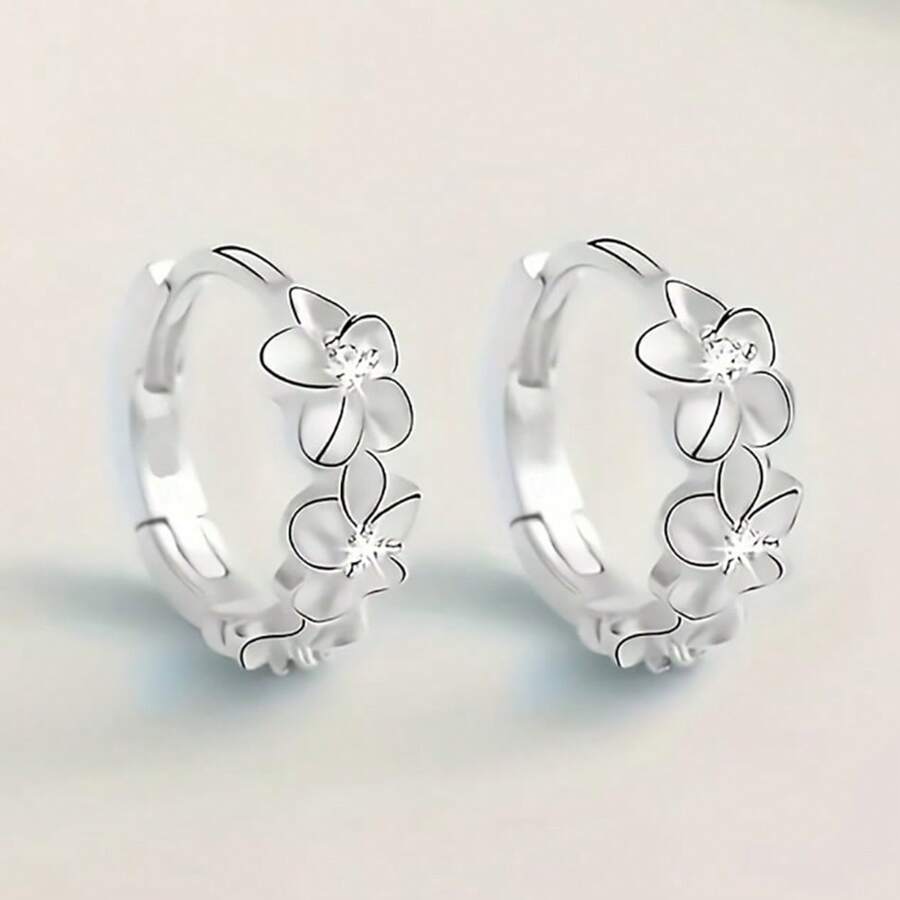 Elegant 925 Sterling Silver Hoop Earrings With Sweet Flower Design Great For Everyday Wear Holidays And Gifts Vintage Bohemian Style