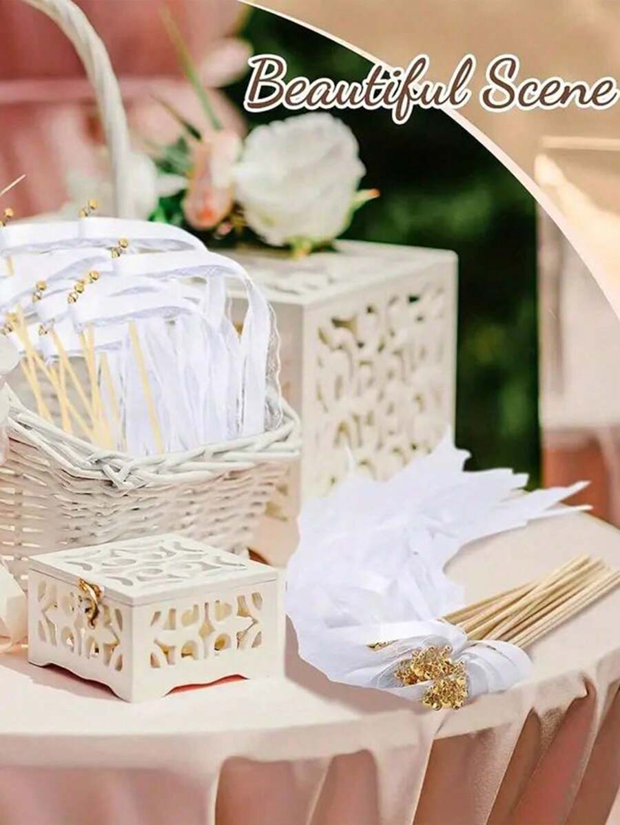 10/20PCS Lace Ribbons And Silver Bell Party Wands, Party Gifts, Ribbon Wands, Wedding Decorations, Magic Fairy Wands