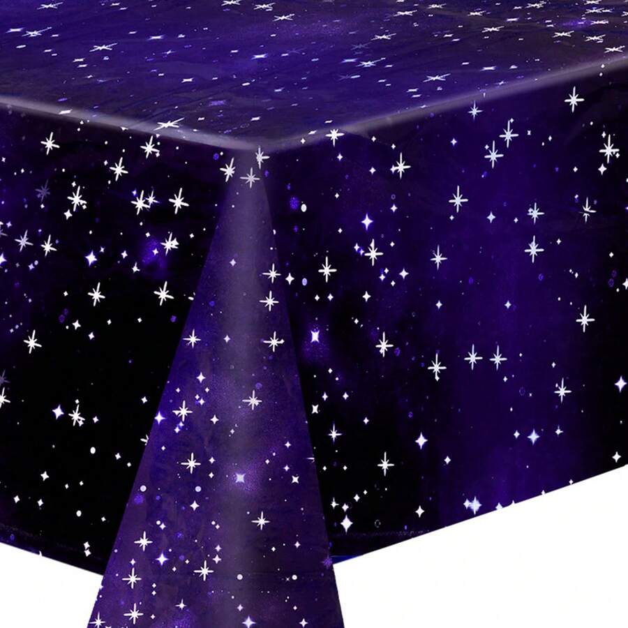 1pc Purple Galaxy Tablecloth, Square Plastic Tablecloth, Waterproof & Stain Resistant, Durable & Easy To Spread, Suitable For Events, Picnics, Camping Etc.