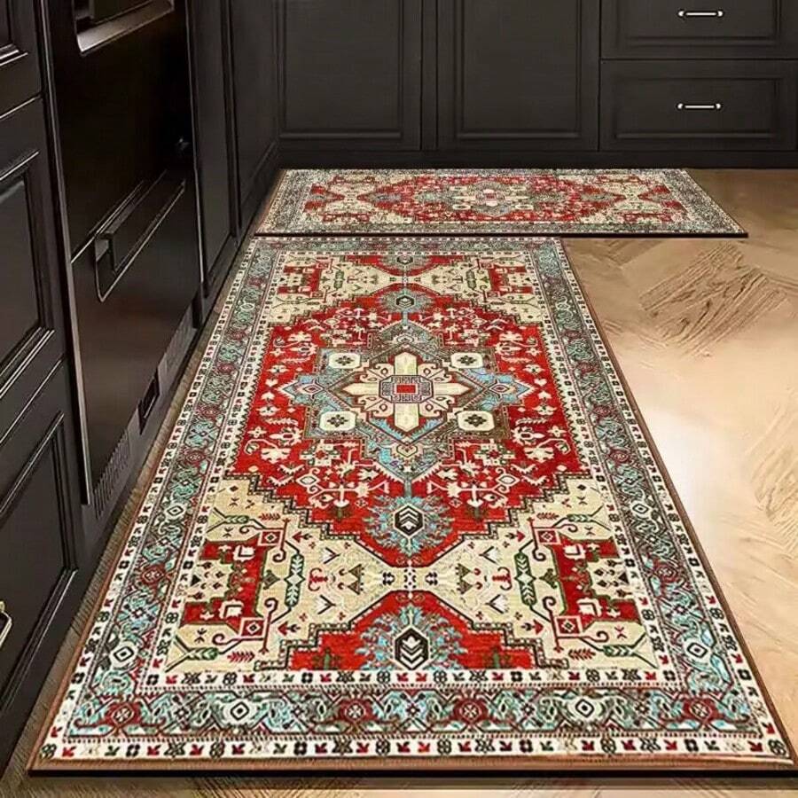Set de 2 alfombras de cocina y baño, estilo bohemio, absorbentes de agua y antideslizantes, 50*80cm + 50*160cm