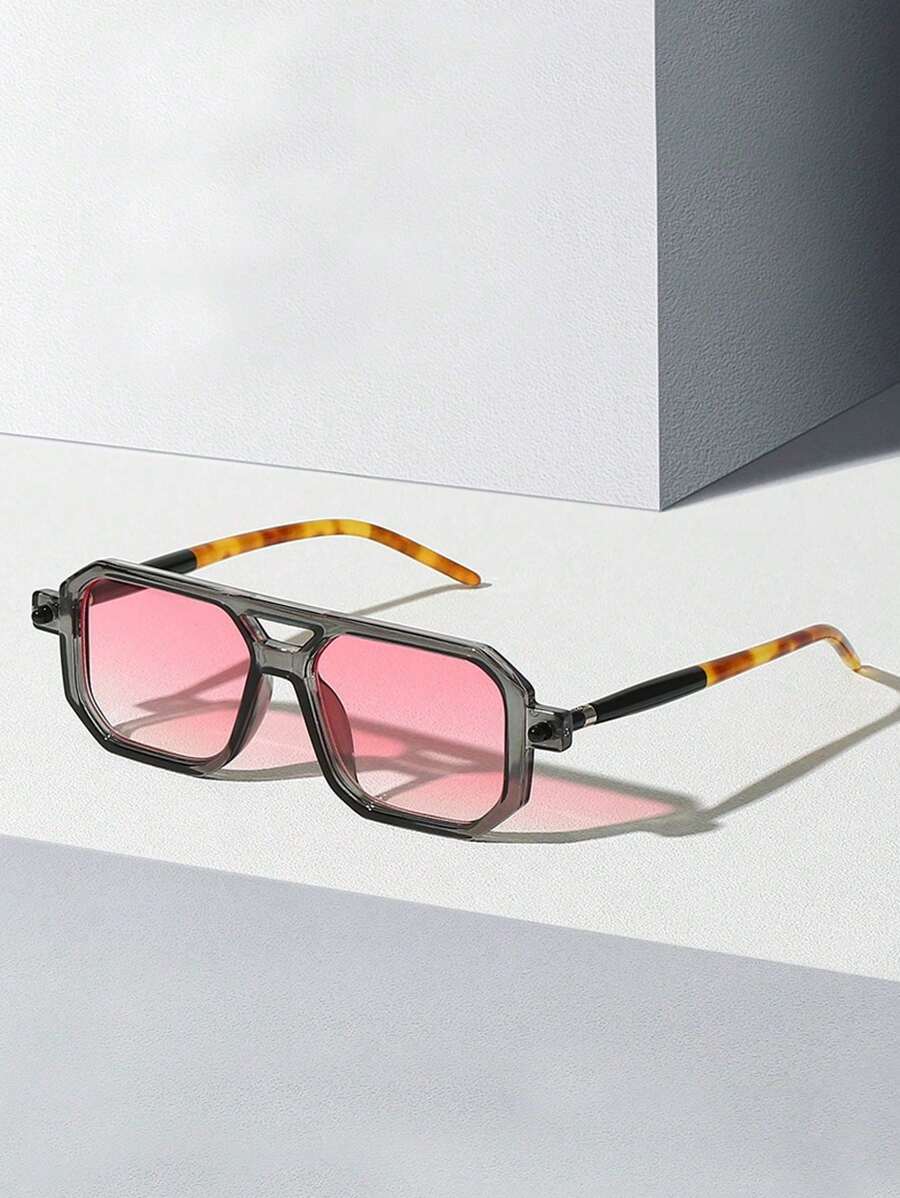 1pc Women's Square Plastic Double-Bridge Retro Elegant Chic Design Casual Versatile Outdoor Travel Decorative Fashion Fashion Glasses