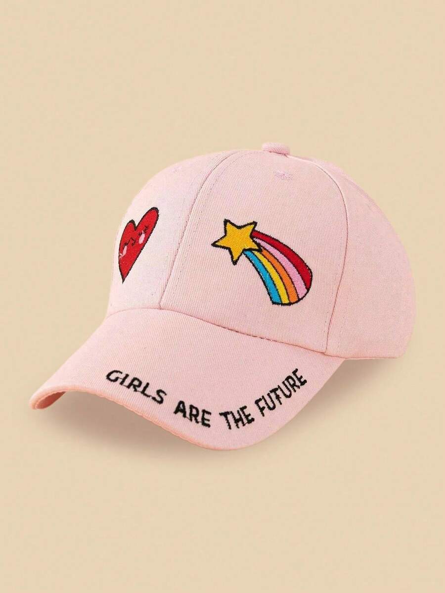 1 pièce Casquette de baseball de protection solaire polyvalente pour l'extérieur avec cœur et arc-en-ciel brodés pour filles