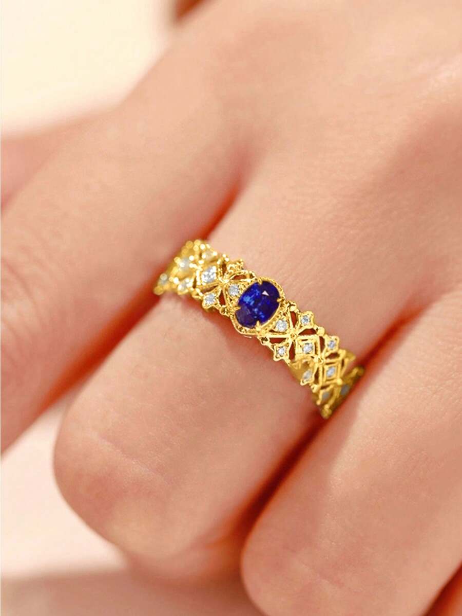 GAGAFEEL 1 pièce Bague vintage en argent sterling S925 élégante et de niche avec saphir. Accessoire de bijouterie élégant, fin et exotique pour femme/petite amie/amie/amante/meilleure amie