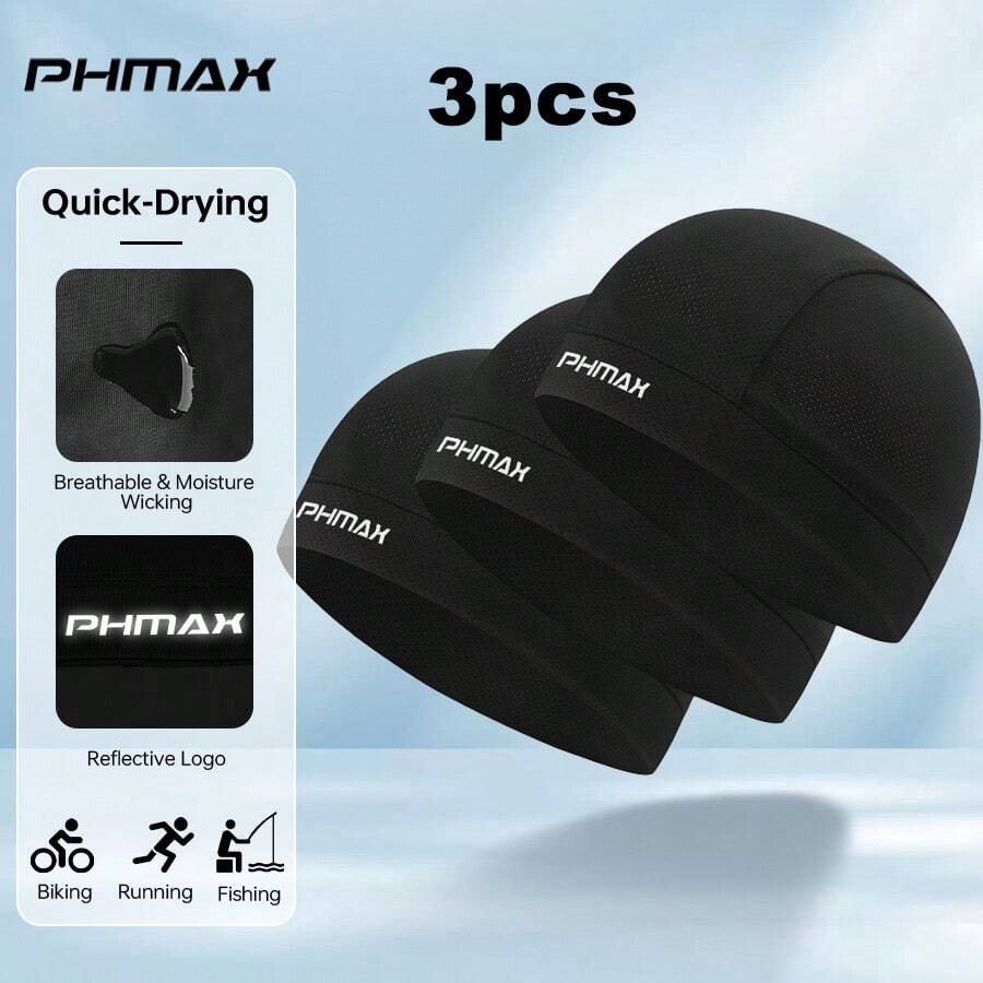 3 pezzi/1 pezzo Cappelli leggeri e traspiranti con design a teschio PHMAX, cappelli da sole da ciclismo estivi, adatti per la corsa, colore nero