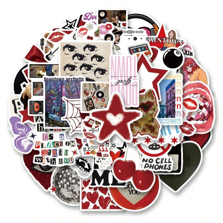 50pcs Downtown Y2K Girls Sticker Pack - Reusable Stickers Suitable For Water Bottles, Laptops, Skateboards And More. Vibrant Aesthetic Graffiti Set, Great For Journals, Scrapbooks, Party Supplies, Perfect For Winter & New Year
