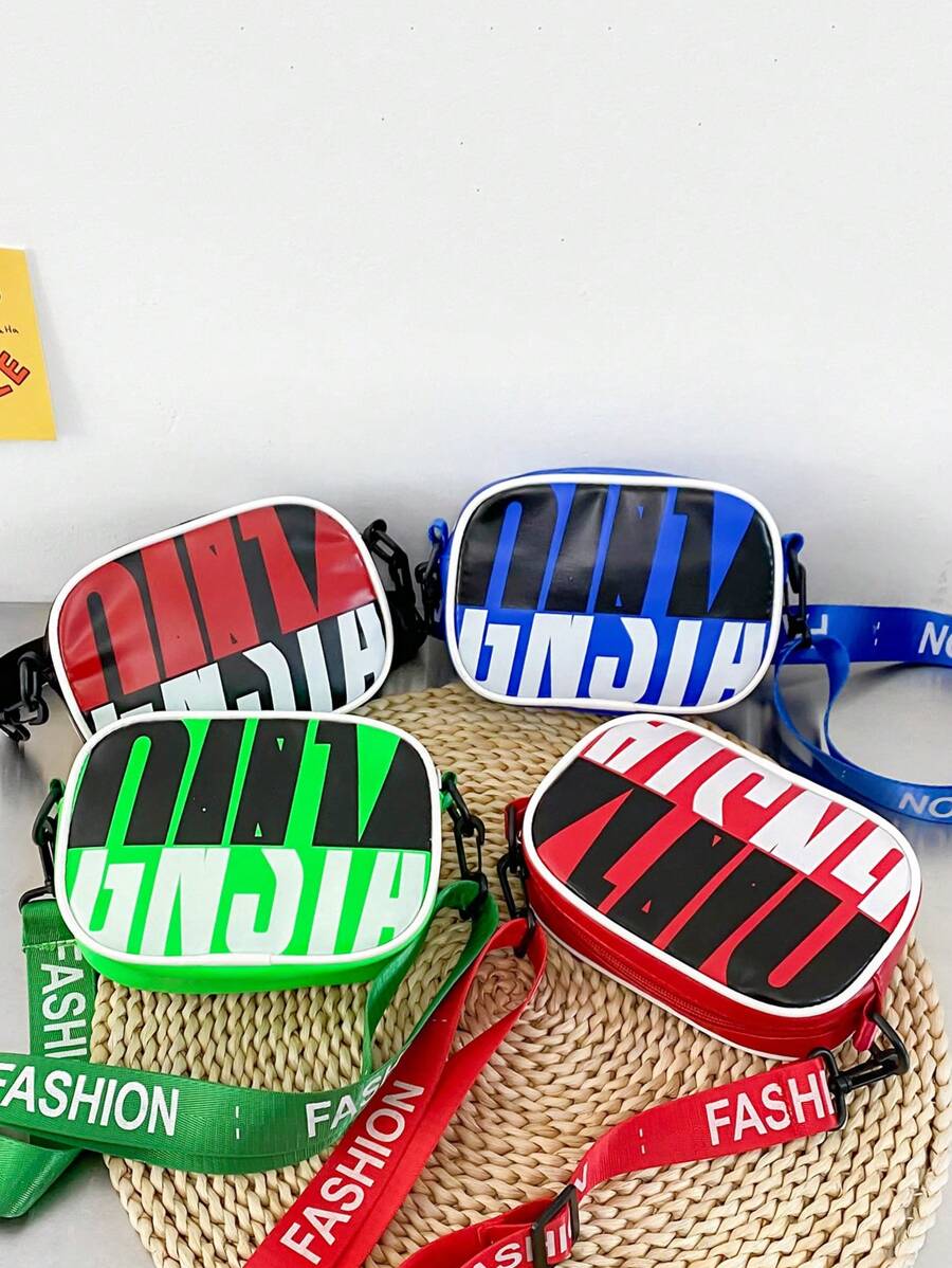 A Contrasting Letter Diagonal Shoulder Bag Is A Fashionable And Innovative Harajuku Style Bag That Children Love. It Is Suitable For Daily Use By Both Boy And Girl, Such As Going To School, Shopping, And Traveling. It Can Be Paired With Clothes, And The Zipper Can Store Lipstick And Change, Making It The Best Choice For Giving Gifts To Friends And Family.