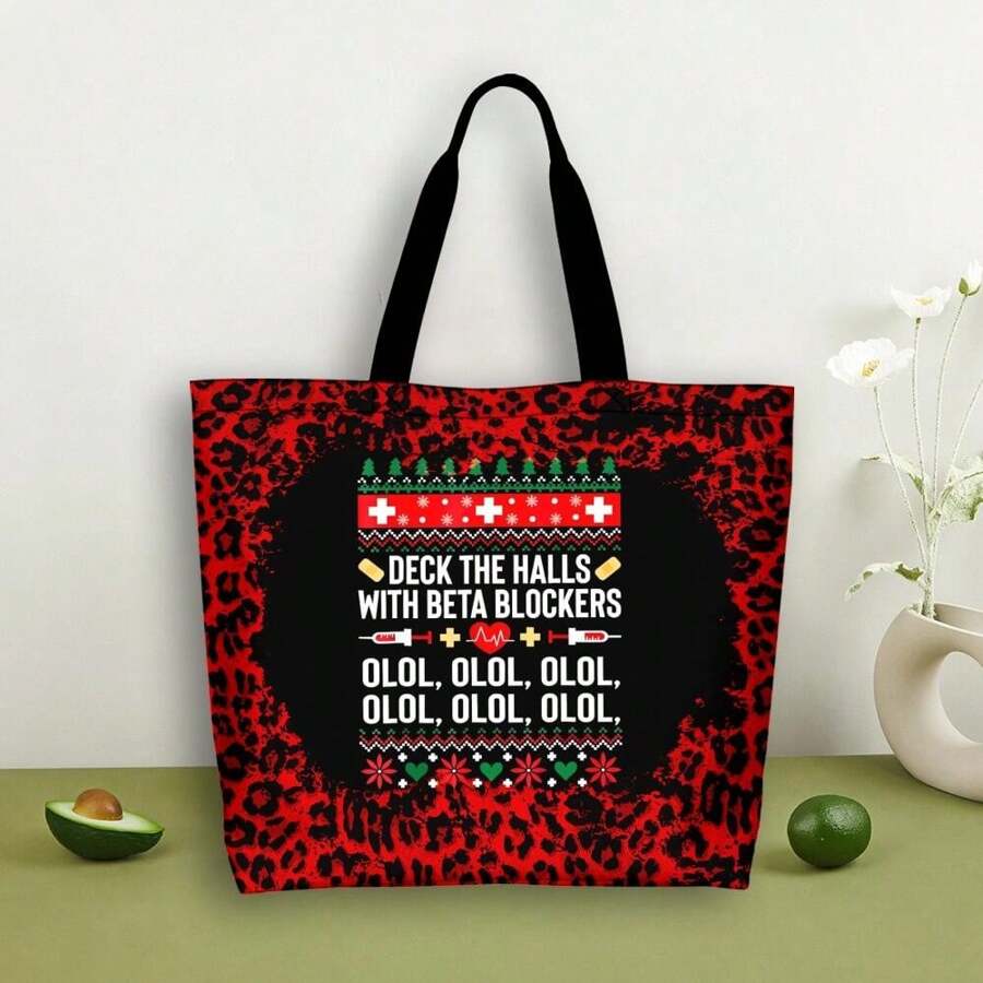 Funny Nurse Ugly Christmas Sweater Tee - Deck The Halls With Beta Blockers! Holiday Gift For Nurses Doctors Medical Professionals - Men's Women's Tote Bag Oversized Option Available