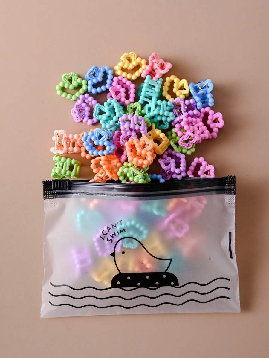 30pcs Colorful Bead & Heart Shape Hair Clips, Cute & Sweet, Non-Damaging Side Bangs Claw Clips Hair Accessories