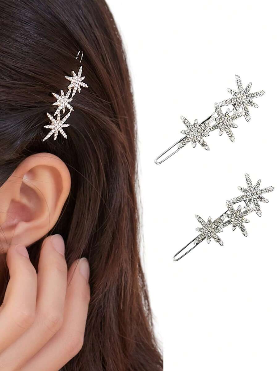 2 stuks glitterstervormige haarspeldjes, elegante metalen zijpony haarspeldjes voor vrouwen, schattige stijl, ramadan