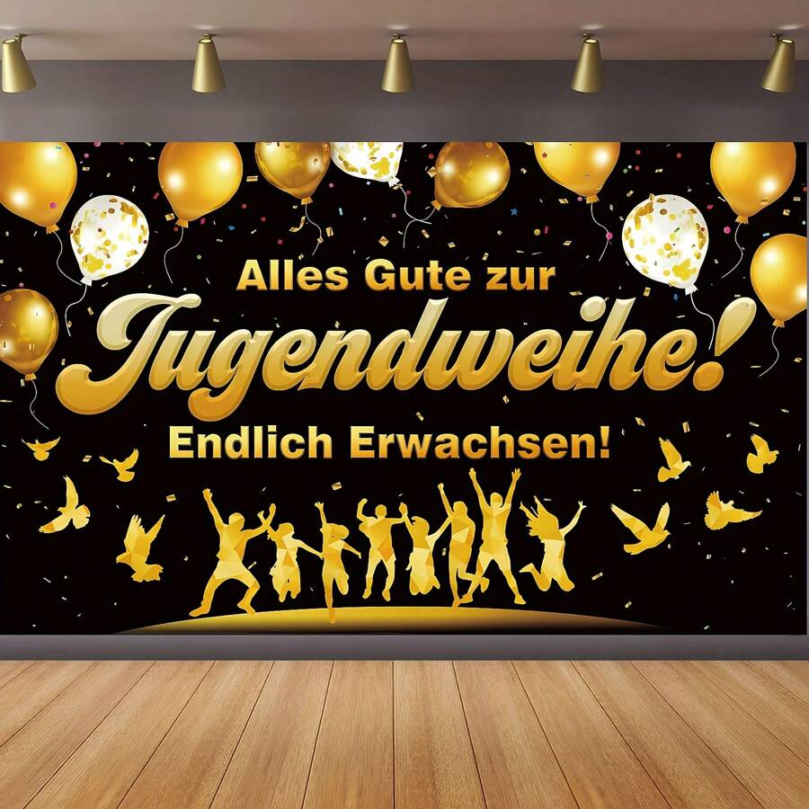 1pc Youth Banner - "Happy Youth Enlightenment, Finally Come Of Age" Polyester Background, With Balloon And Celebratory Design, Suitable For Room And Garden Party Decoration