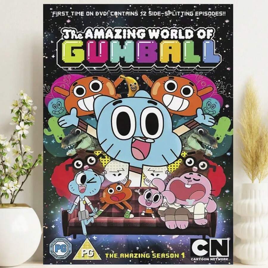 Framed Amazing World Of Gumball Canvas Wall Art - Less Anime Poster, Perfect For Bedroom & Room Decor