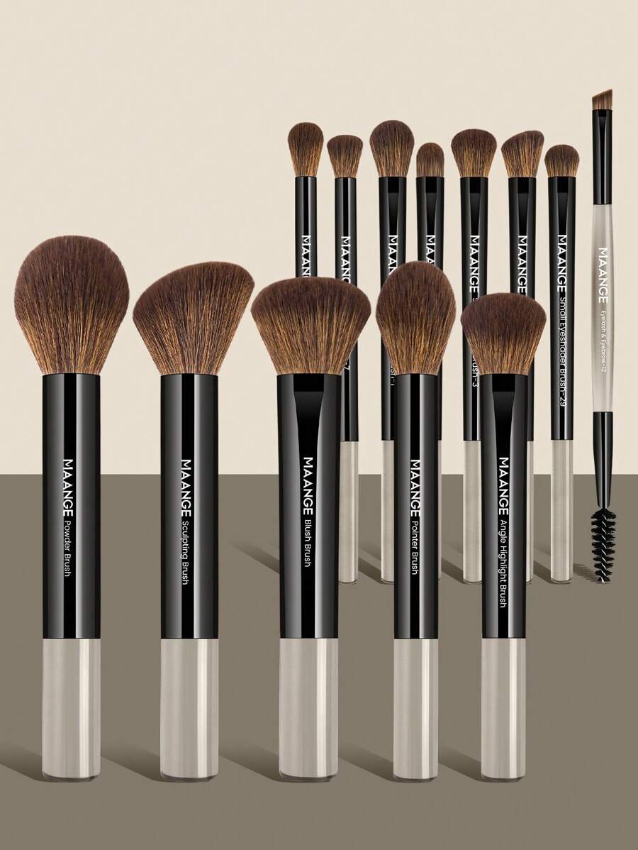 MAANGE Juego de 13 piezas de pinceles de maquillaje profesionales de tubo de aluminio suave y largo - incluye pinceles para base, sombras de ojos, cejas, mezcla, iluminador, corrector, aptos para polvos, líquidos y cremas. Ideal para uso diario y viajes, accesorios de maquillaje, regalo para amigos.
