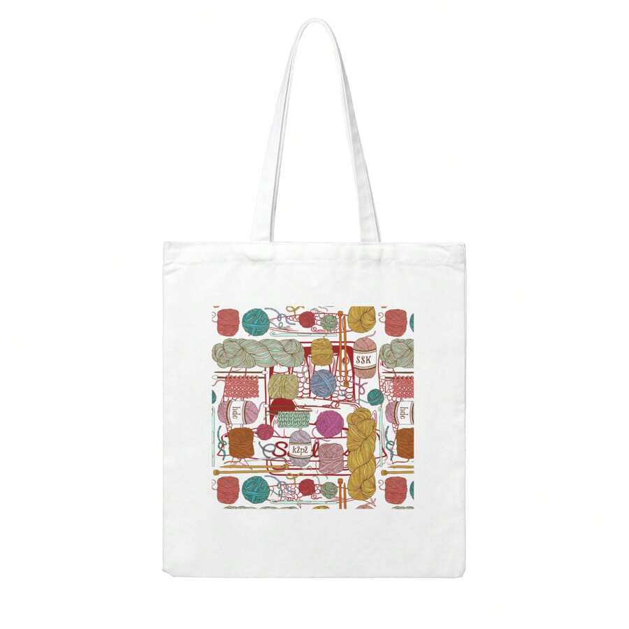 KNIT Or CROCHET Canvas Tote Bag Reusable Shopping Companion Vegan Leather Alternative Unisex Carryall For School Gym Travel Fashion