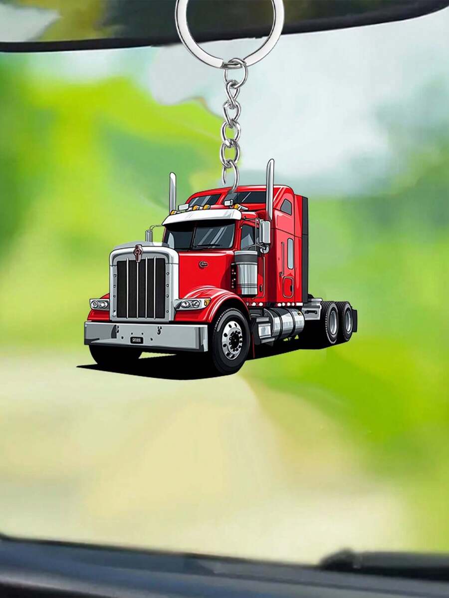 1pc Truck Pattern 2D Acrylic Pendant, Can Be Used As A Multi-Functional Keychain, Decorative Gift Accessories, Interior Hanging Decoration, DIY Backpack Hanging Decoration. It Can Also Be Used For Valentine's Day, Car Decoration, Home Decoration, Holiday Decoration And Room Decoration. Car Accessories Bag Charm Backpack For School