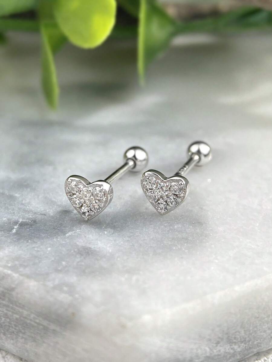 Stylever 1pc S925 Sterling Silver Heart Shape Stud Earring For Women Simple Fashion Fine Jewelry Earring Gift For Girls Daily Life Dating Decor