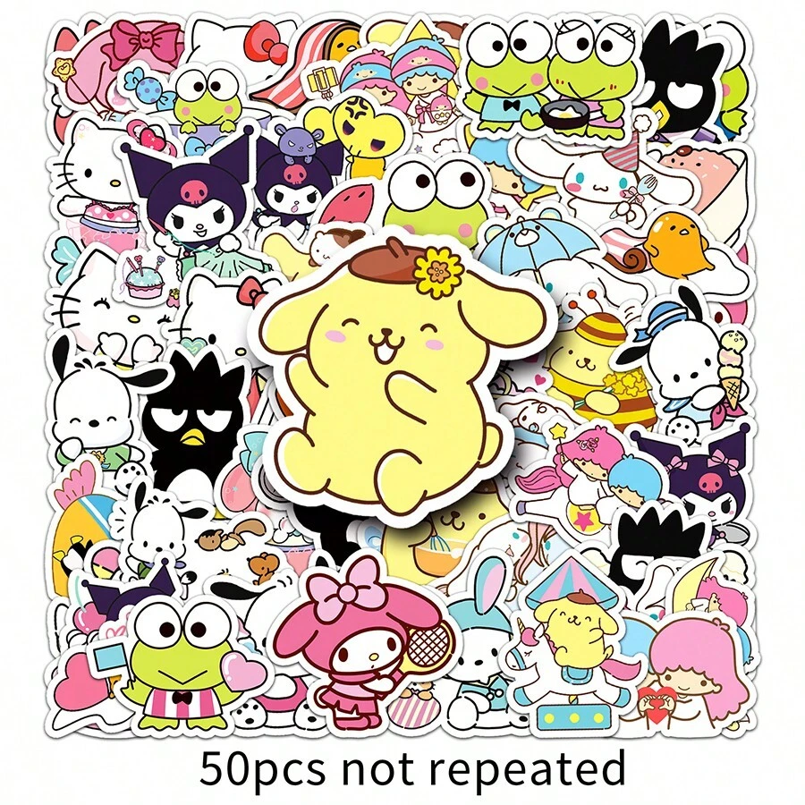 Sanrio 50 piezas Pegatinas surtidas de Sanrio, dibujos animados lindos, a prueba de agua, decorativas para papelería