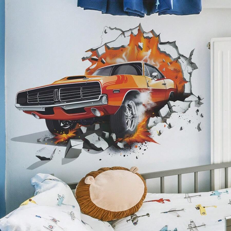 1pc Flame Car Mural Wall Sticker For Bedroom, Living Room, Entryway, Wardrobe, Dorm Room, Home Decor, Suitable For Men Room Decor Wall Decor Bathroom Decor Bedroom Decor Room Decoration Stuff Living Room Decor House Decor Home Decor Living Room Wall Art Wall Paper Stickers Personalised Stickers