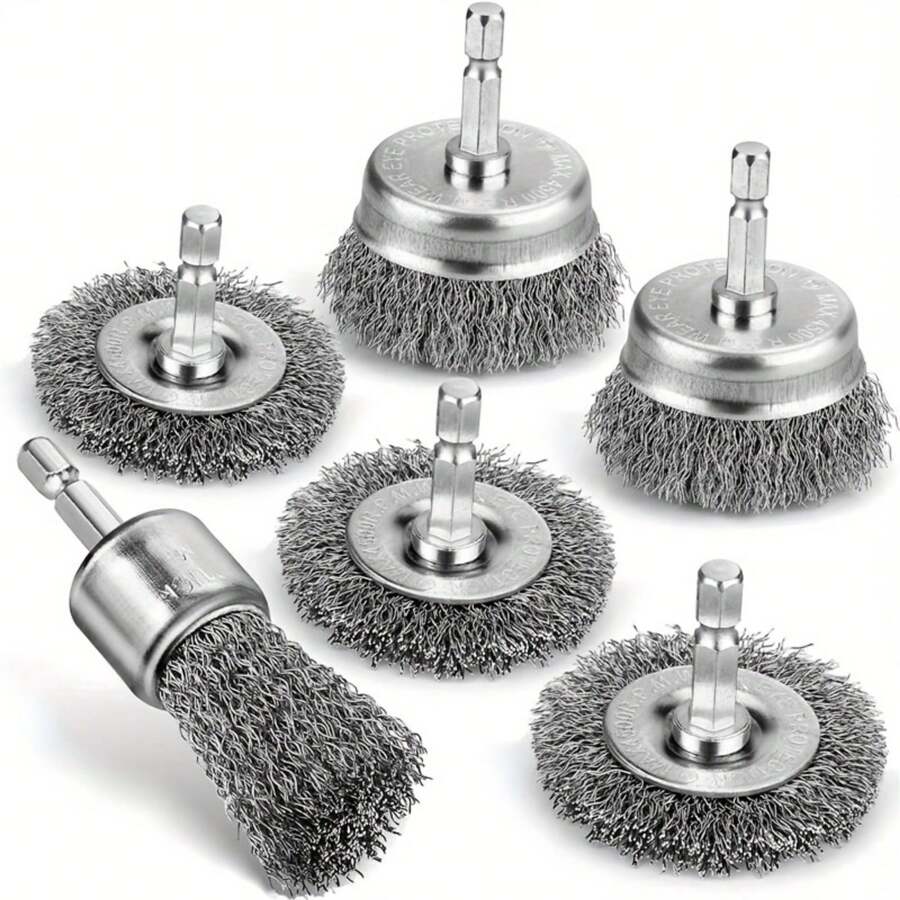 6 Packs ProMaster Drill Wire Brushes, 1/4" Hex Shank, Carbon Steel, Rust Removal & Polishing, Efficient For DIY, Mechanics, Homeowners
