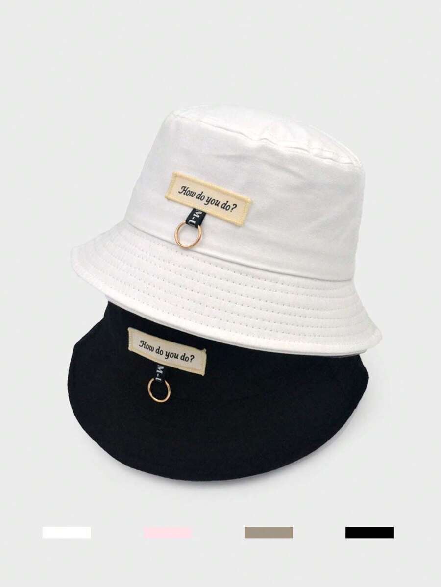 1pc Unisex "How Do You Do" Letter Patch Bucket Hat, Versatile For Spring & Summer Outdoor, UV Protection, Student, Couple, Casual Sun Hat
