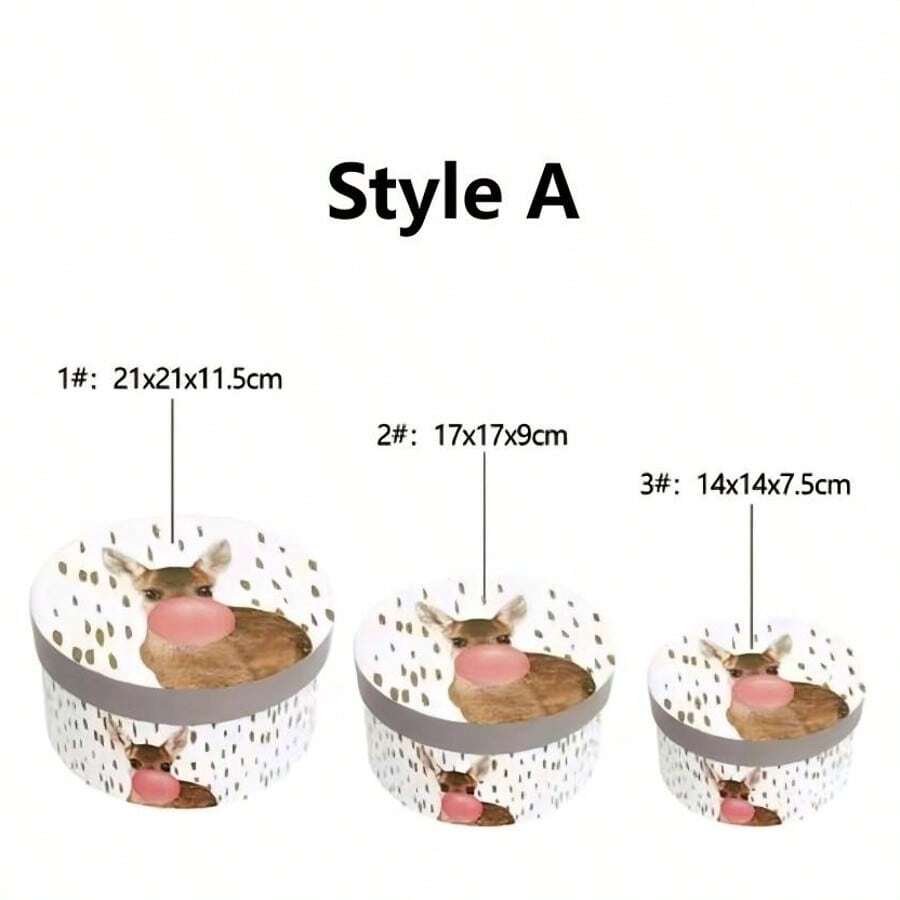 21cm*21cm*11.5cm, 17cm*17cm*9cm, 14cm*14cm*7.5cm Multi-Patroon Stijlen Ronde Begeleiding Geschenkdoos Set van Drie Bruiloft Verpakking Geschenkdoos Moederdag Verjaardag Geschenkdoos Bloemboeket Doos Set van Drie