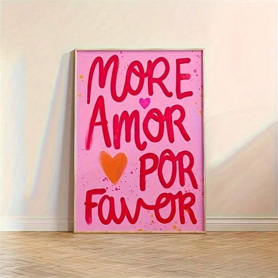1pc "More Amor Por Favor" Canvas Poster - Vibrant Pink & Red Text, Frameless Modern Art For Bedroom, Kitchen, Living Room & Hallway Decor, Cute Room Decor Gifts Birthday Graduation