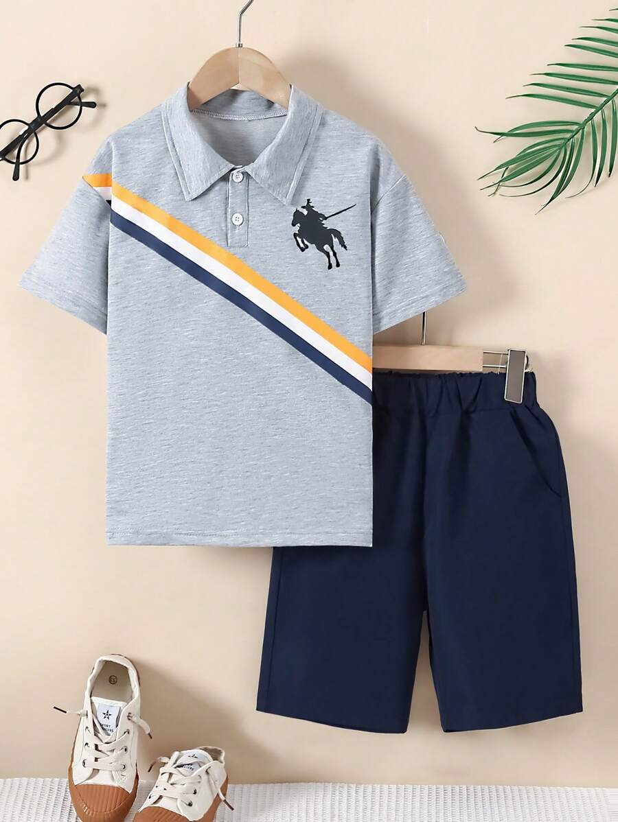 New Style Tween Boys Plaid Print Short Sleeve Shirt & Shorts 2 Pieces Outfit, Suitable For All Seasons