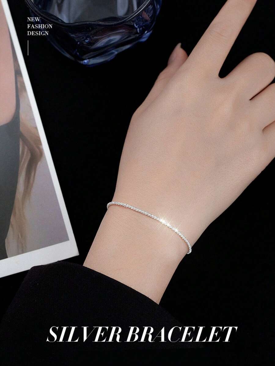 1pc Fashionable Adjustable Pure Silver Glitter Bracelet, Suitable For Women's Daily Wear | Jewelry Gift, Valentine's Day, Mother's Day Gift, Holiday Gift