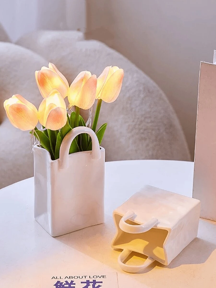 1pc Rinkle Paper Bag Vase, Square Wide-Mouth Pleated Vase, Unique White Matte Vase, Simple Bohemian Style Vase, Flower Arrangement, Table Decoration, Home Office Bookshelf Decoration, Suitable For Home Decoration, Bedroom Decoration, Office And Students, The Best Christmas Gifts,