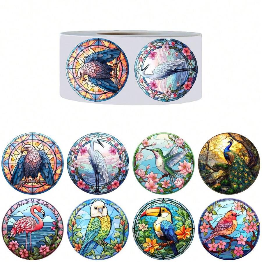 500 piezas/rollo Pegatinas lindas de pájaros, pegatinas impermeables - Calcomanías de vinilo impermeables para teléfonos, portátiles, cajas de regalo, botellas de agua ¡y talla grande!