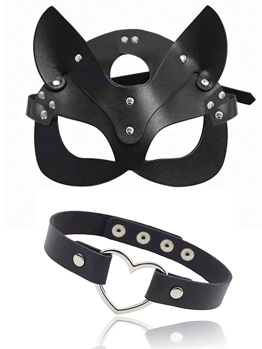 1/2 piezas Máscara de zorro de piel y anillos de cuello con forma de corazón para mujer, accesorios de ropa interior, decoración y disfraces