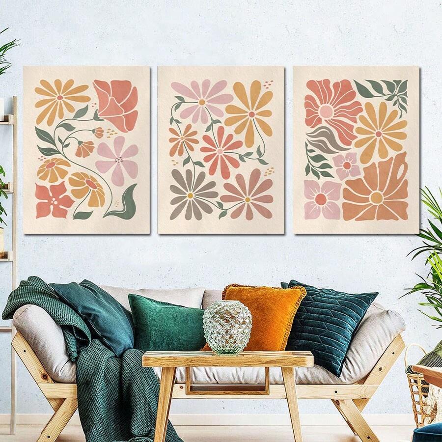 3pcs Natural Floral Posters, Landscape Wall Arts, Retro Minimalist Style, Boho, Ideal Gift For Living Home Decor,Bedroom Decor,Room Decoration Stuff,No Frame 50x70cm/19.68x27.55inch Gifts Birthday Graduation