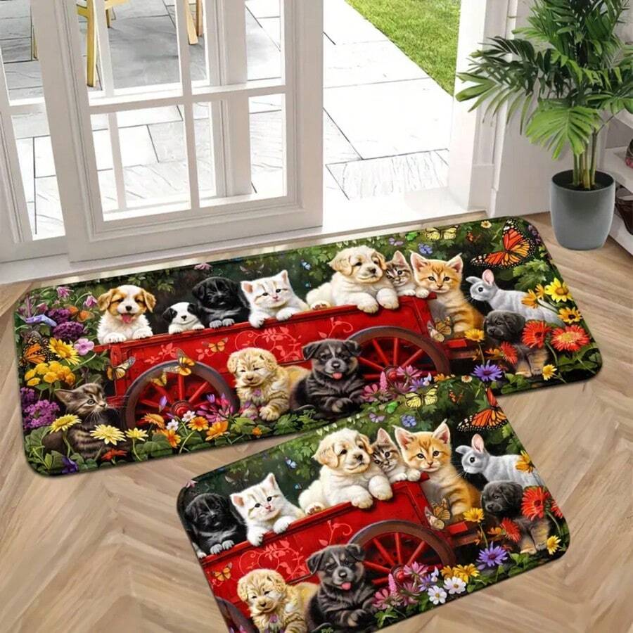 1 pieza Alfombra de entrada con diseño de flores silvestres para carrito de paseo de perros y gatos, alfombra decorativa, estilo Ins, tapete para sofá, artículos para decoración del hogar, para sala de estar/dormitorio/entrada/cocina/baño/estudio, suave, cómoda y duradera, lavable a máquina