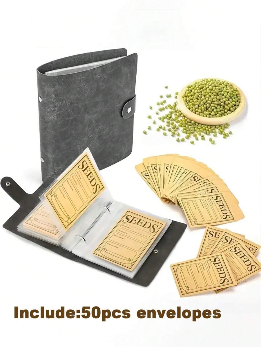 1set Seed Organizer Binder With 50pcs Seed Storage Envelopes - 1 Set Garden Seeds Storage Organizers, Self-Sealing Seed Envelopes, Seed Packet Organizer, Seed Saver, Waterproof And Mold-Proof Seed Packaging Box 