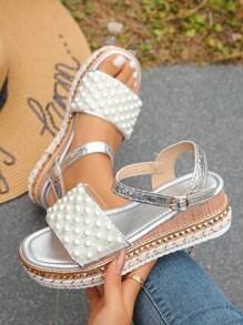 Silver Crocodile Pattern-big Pearl and Four Small Diamonds