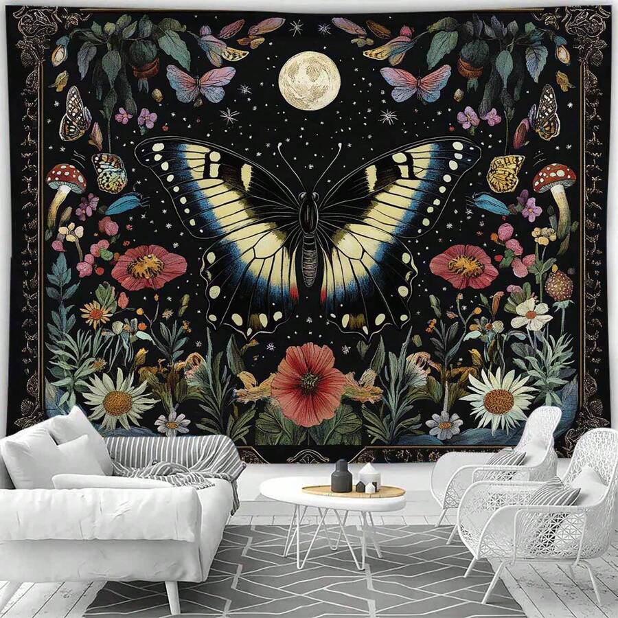 1pc vlinderpatroon wandtapijt, wanddecoratie wandtapijt voor kamerdecoratie, woondecoratie, 85 g/m² polyester perzikhuid fluweel dunne versie