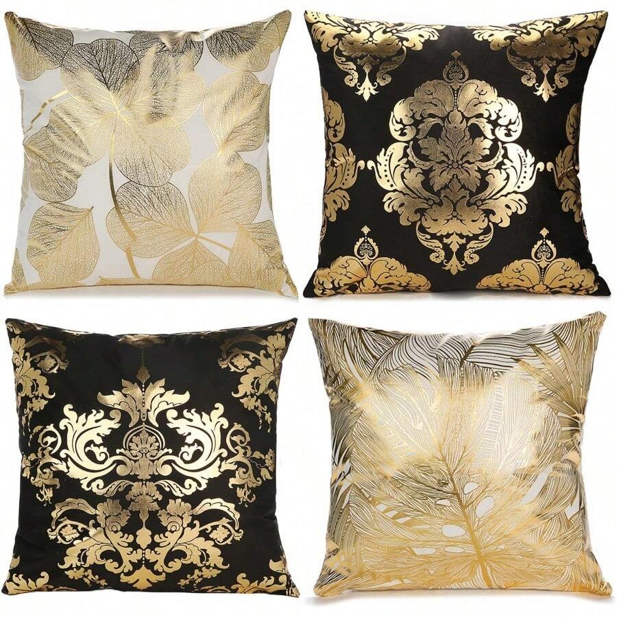 LAPONO Cushion Covers Velvet 4 Packs, 45x45 Cm Square Throw Pillow Case Soft Sofa Pillowcases Modern Line Decorative With Invisible Zipper For Couch Livingroom Bedroom Home (Black White)